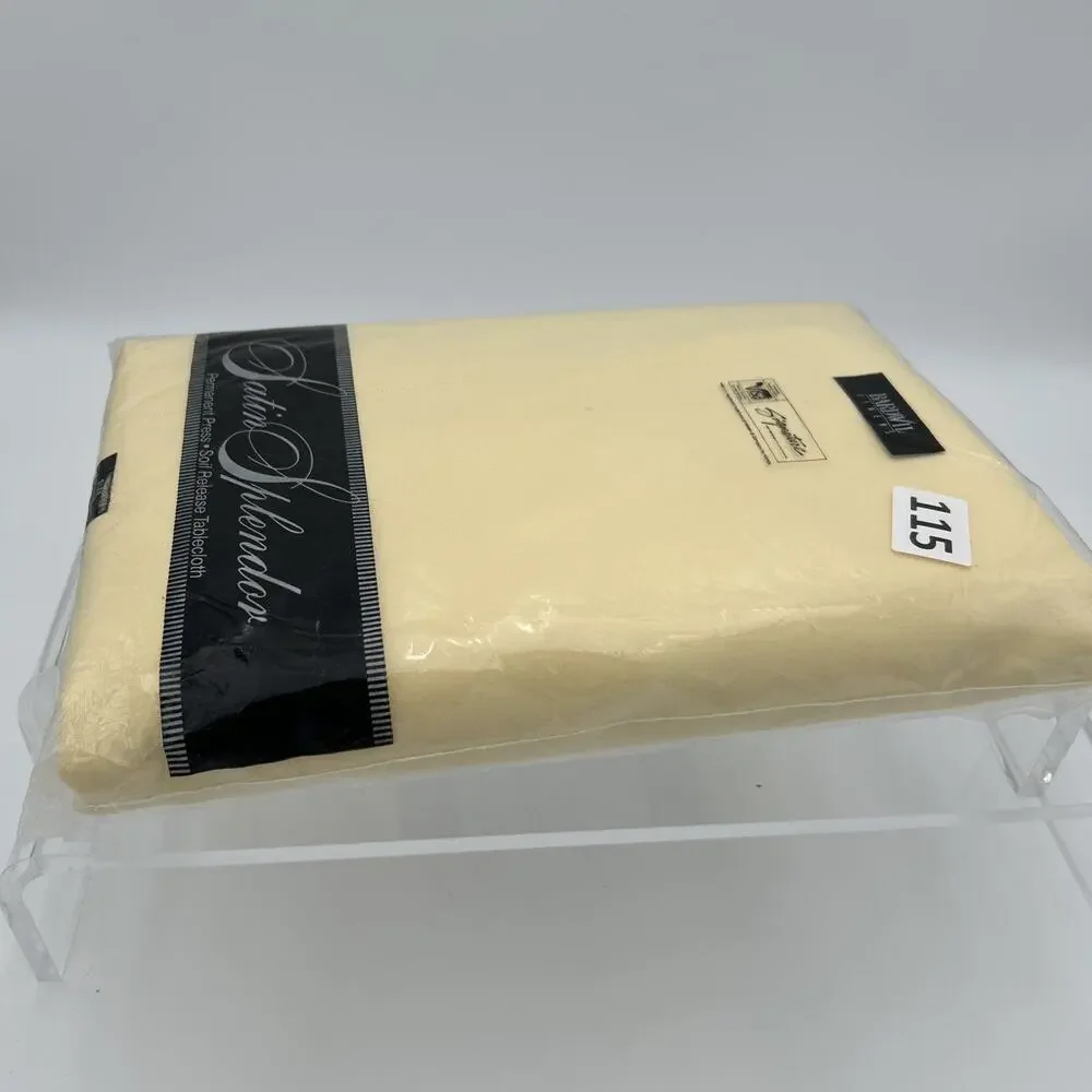 NOS Bardwil Linens Satin Splendor Soil Release Tablecloth 60x140” Oblong Butter